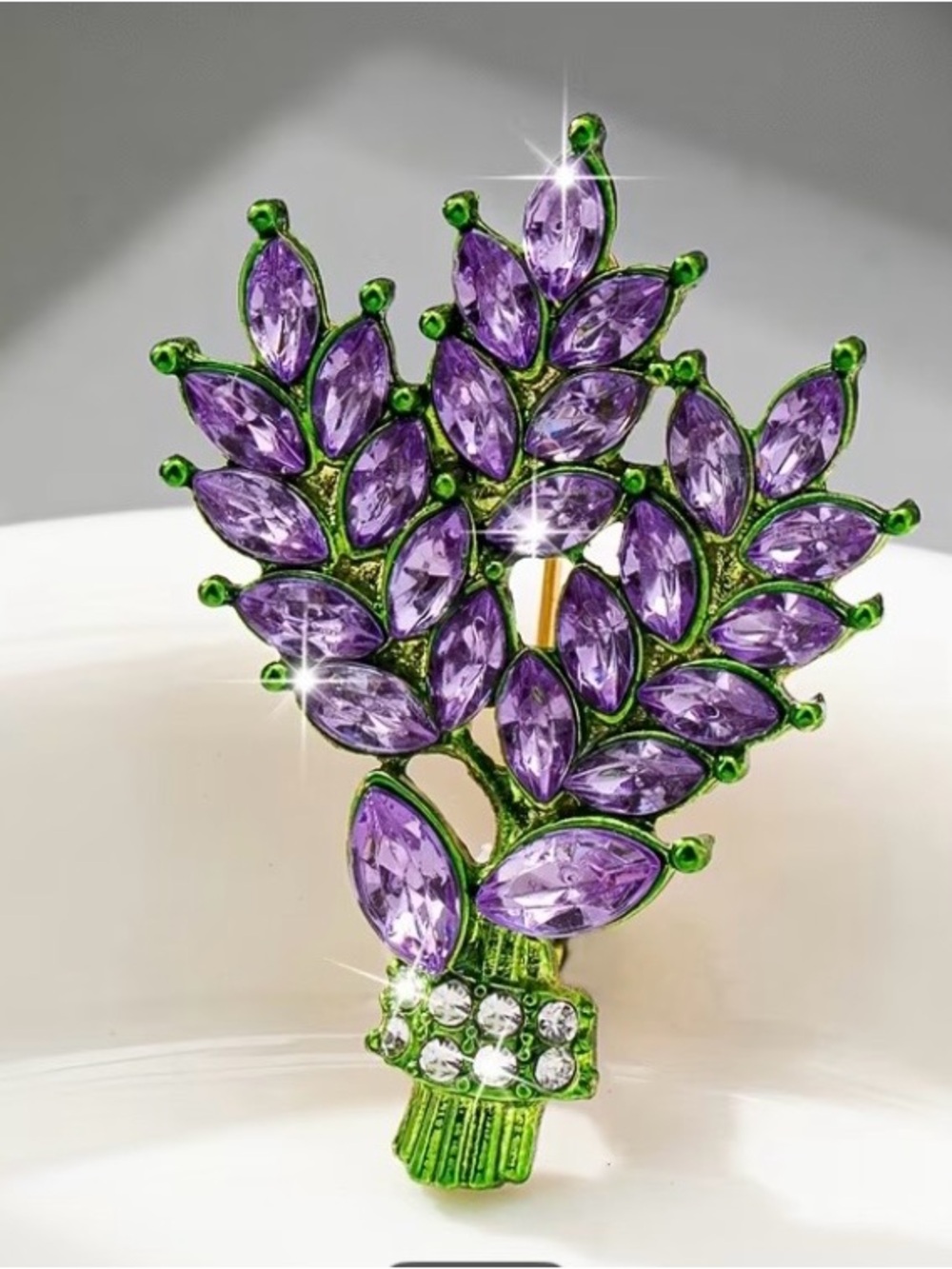 Purple Marquise Crystal Bouquet Brooch Gladiolus Vintage Style